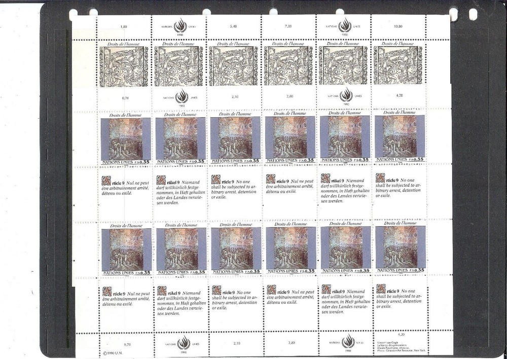 1990 Human Rights Sheets - Geneva Office MNH