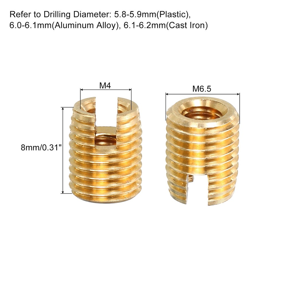 Self Tapping Threaded Inserts, 10pcs Inner M4 M6.5x8 Brass Nuts