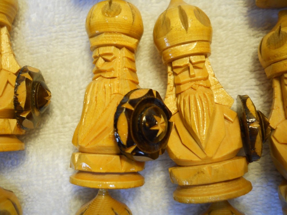 Hand Carved Russian Chess Set with Box