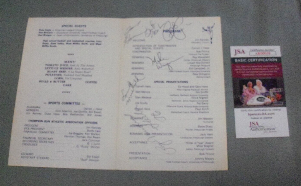 Bob Prince Pirates, Signed Thompson Run AA Dinner Program (6), JSA, Ham Wagner++