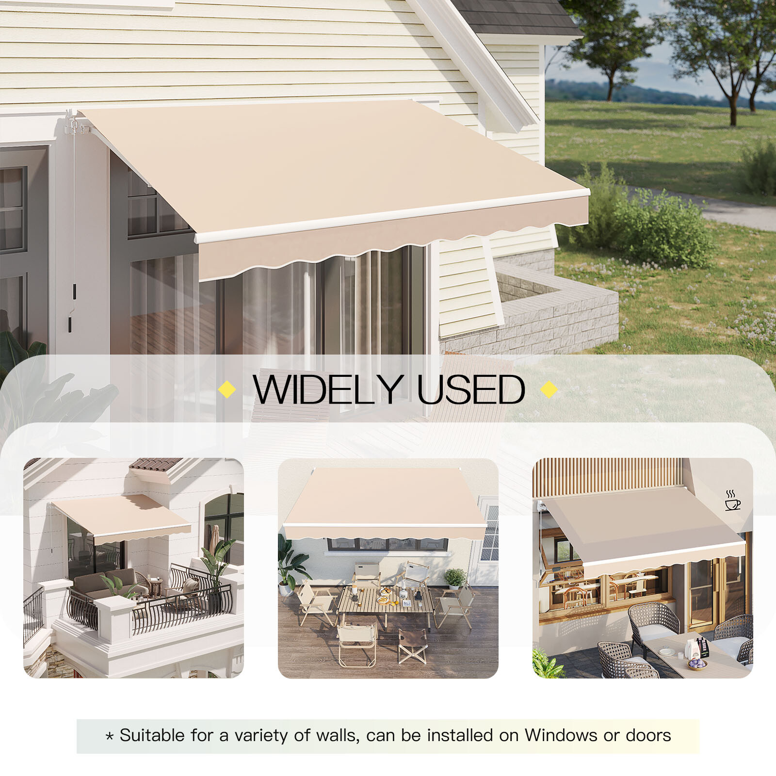 Retractable Patio Awning Sun Shade Cover with Manual Crank Handle,Multiple Sizes