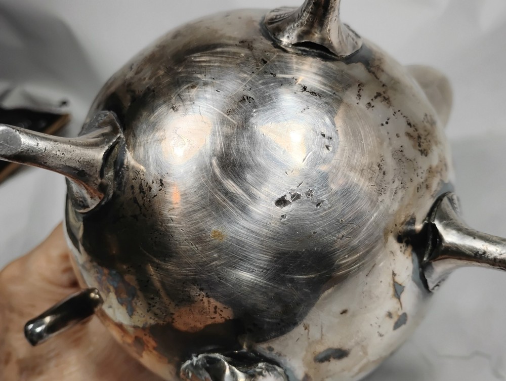 Old Vintage Ornate Silver Plated Teapot Tarnished Engraved Unique Designs