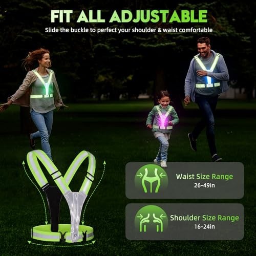 LED Reflective Running Vest - Rechargeable, High Visibility, Adjustable Size for