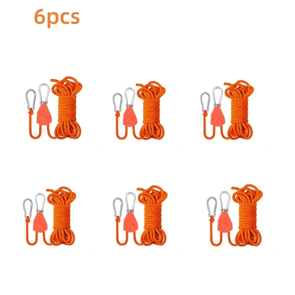 6Pcs Reflective Camping Tent Rope Tie down Fastener Fixed Buckle Pulley Tensione