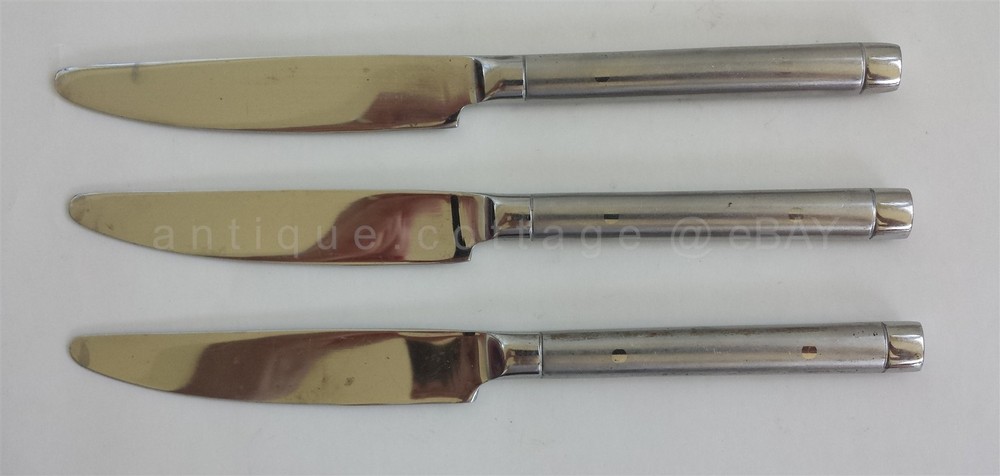 CAMBRIDGE STAINLESS FLATWARE china BRUSHED HANDLE DOT heavy 3 DINNER KNIVES