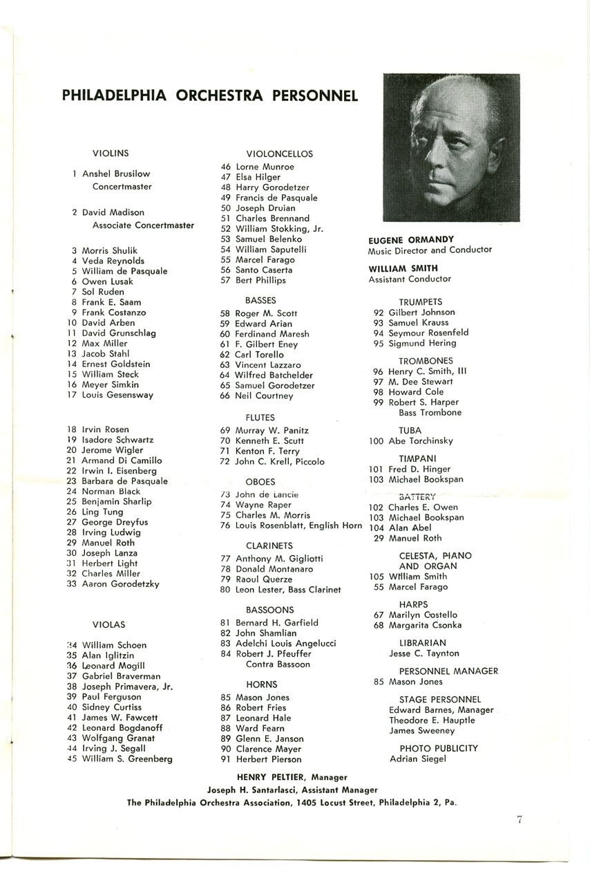 Vintage 1964 PHILADELPHIA ORCHESTRA Rutgers University Concert PROGRAM!