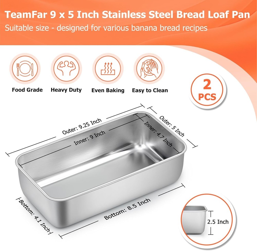 Stainless steel loaf bread baking pans