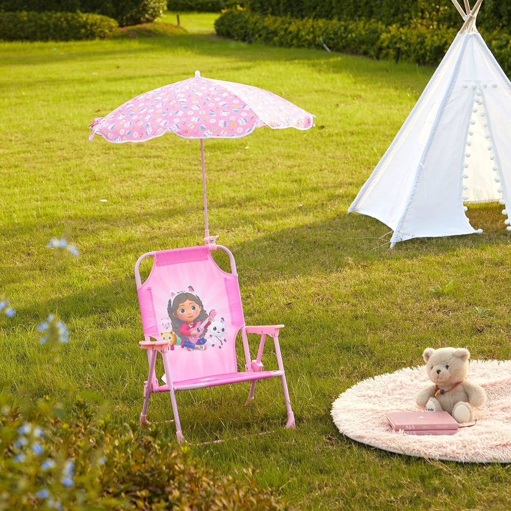 Idea Nuova Gabby’s Dollhouse Kids Folding Beach Chair with Umbrella, Outdo