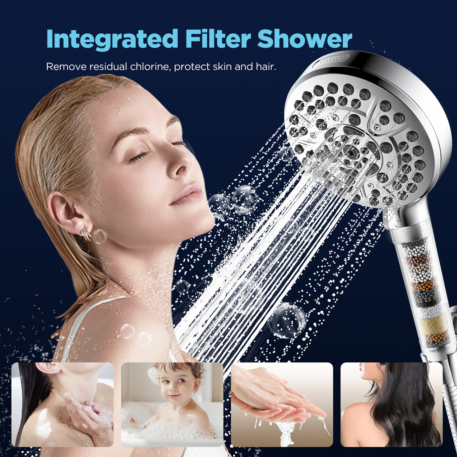 Filter Shower Head-10 Modes, High Pressure Water-Saving, DOE Certified, 71" Hose