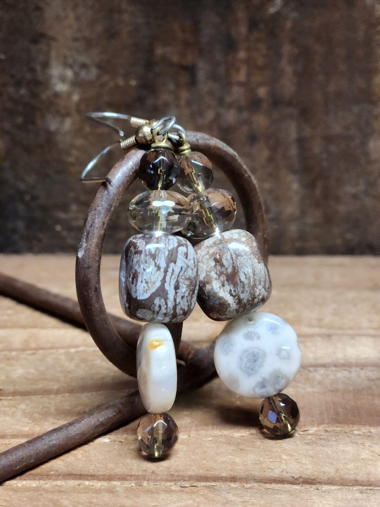 Stone and Beaded Dangle Earrings