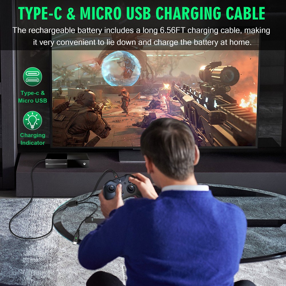 2 Pack Rechargeable Battery + Play & Charge Kit Cable For Xbox One Controller