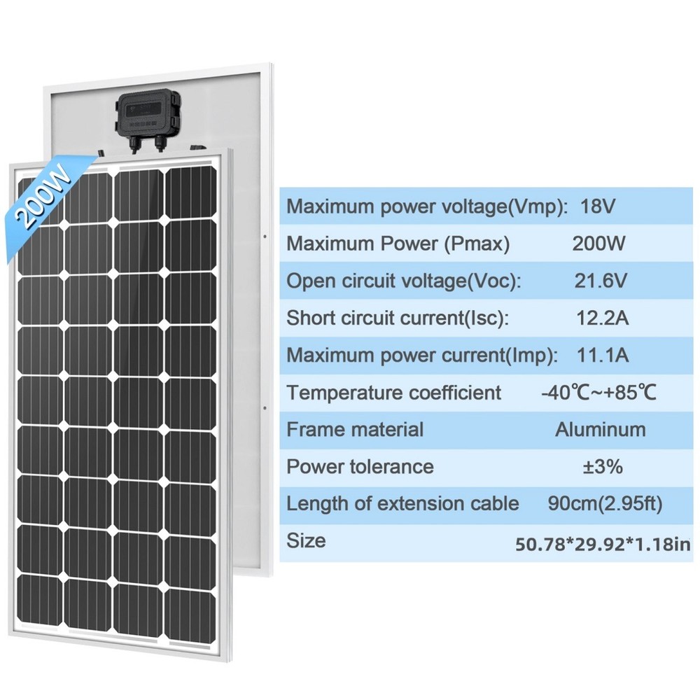 200W Monocrystalline Solar Panel High Efficiency Mono Module RV Boat Off Grid