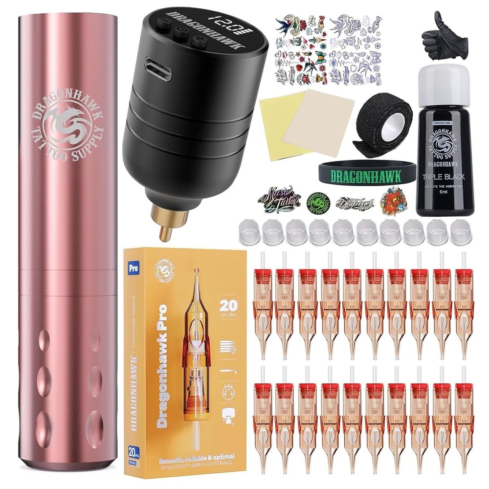 Dragonhawk Tattoo Gun Kit S6 Pro Wireless Machine Complete Kit...