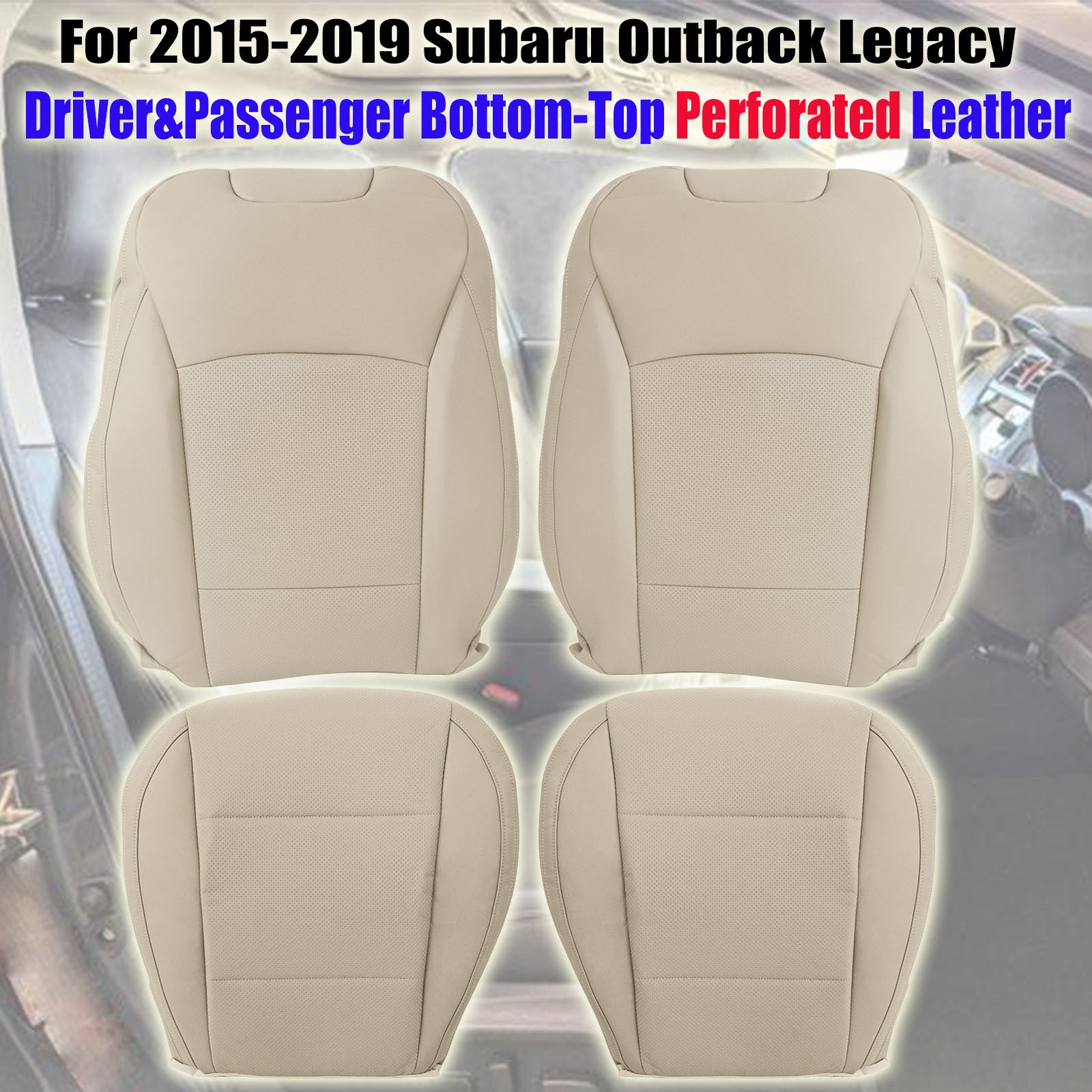 Front Bottom/Top Seat Cover Leather Tan For 2015-2019 Subaru Legacy Outback Tan