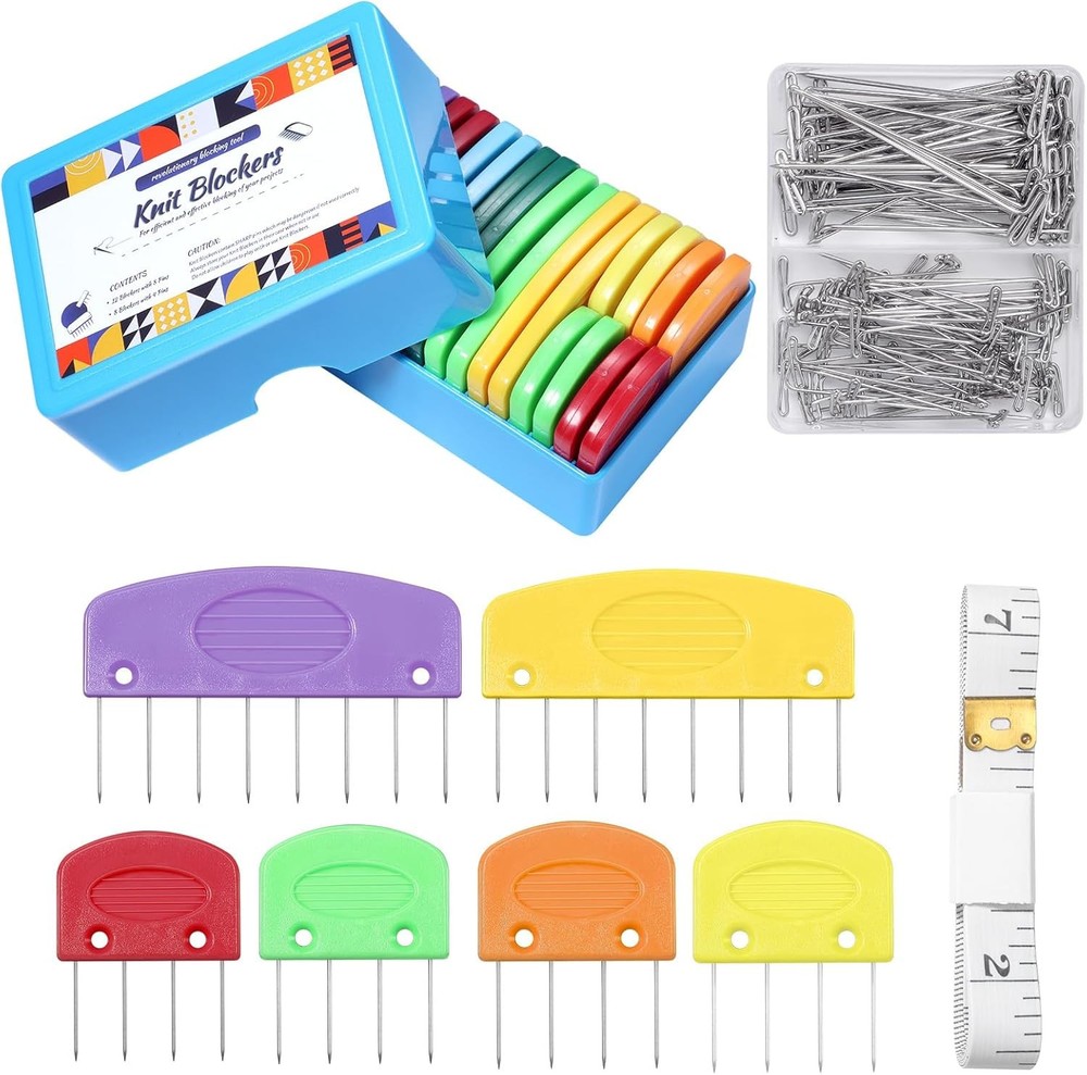 130 Pcs Knit Blockers and Combs for Blocking - Rainbow Knitting Blocking Comb...