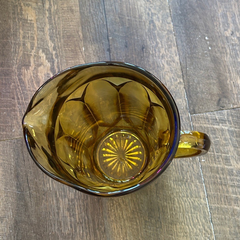 Vintage MCM Anchor Hocking Fairfield Amber Glass Pitcher Honey Gold Brown 1970's