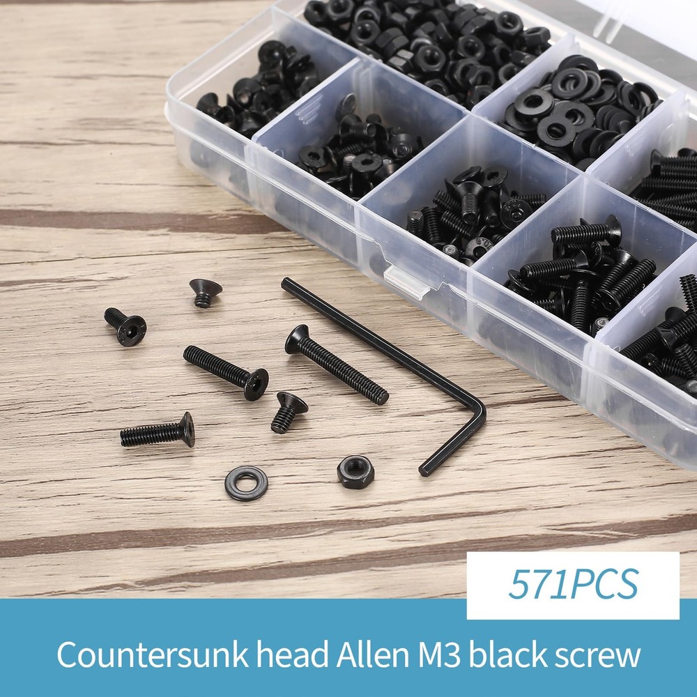 M3M4M5M6M8 Hex Socket Head Countersunk Screws Bolts Nuts Washers Assortment Kit