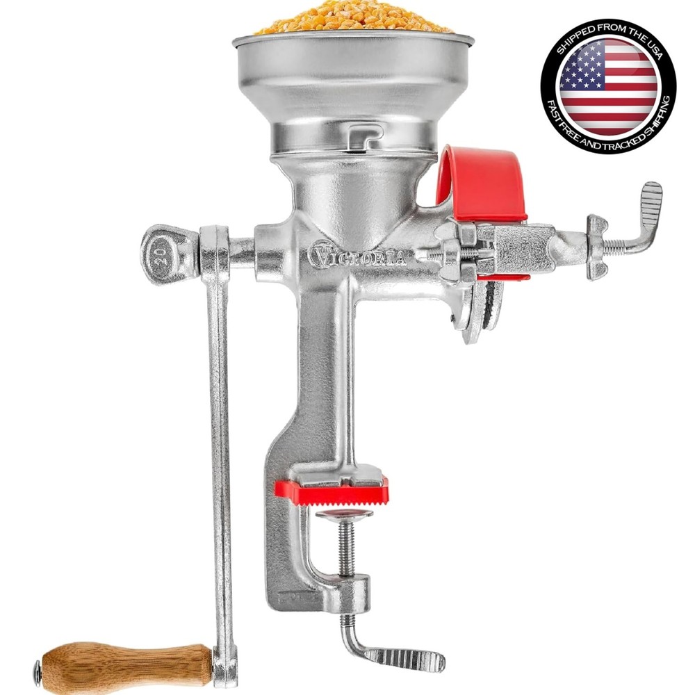 Efficient Manual Grain Grinder: Heavy-Duty Cast Iron Mill with Adjustable Hopper