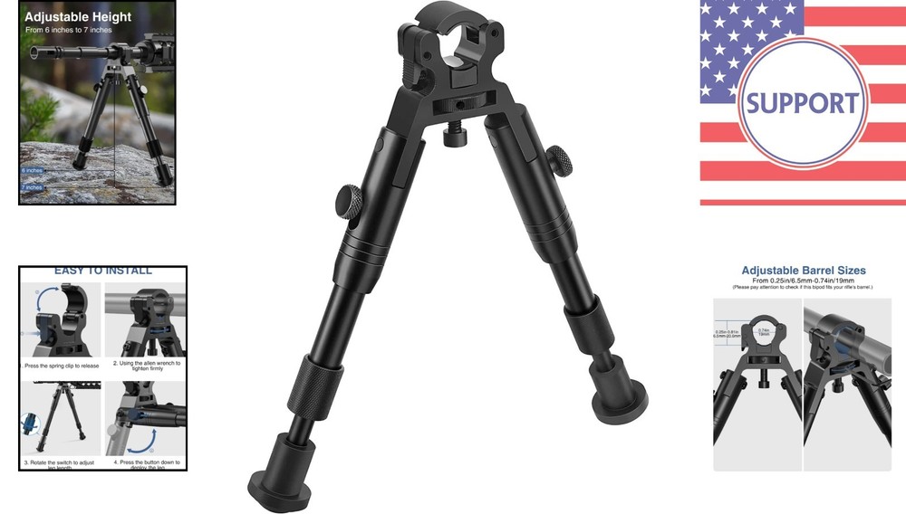 Lightweight Clamp-On Rifle Bipod - Quick Attach, Adjustable Height & Portability