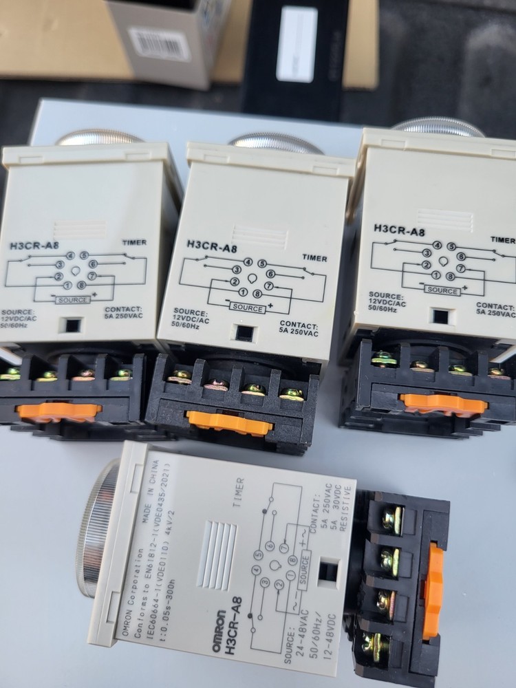 (4x) Four - H3CR-A8 Multi-Function Timer 100-240VAC 100-125VDC 8-Pin With Base