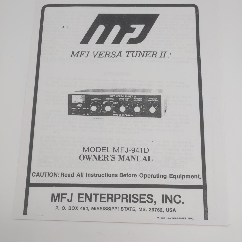 MFj-941D Versa Tuner II Manual, Original