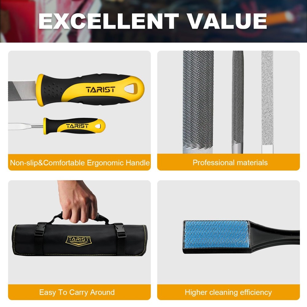19pcs Metal & Rasp File Set With Tool Bag Includes Flat/halfround/round/triangle