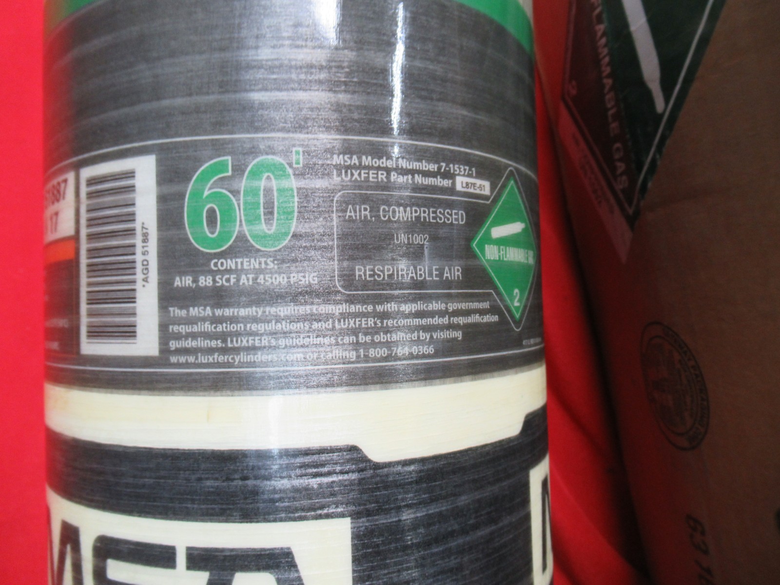 N.O.S. 60 MINUTE MFG 11/2017 MSA Tank G1 SCBA Cylinder Carbon Fiber TANK BOTTLE