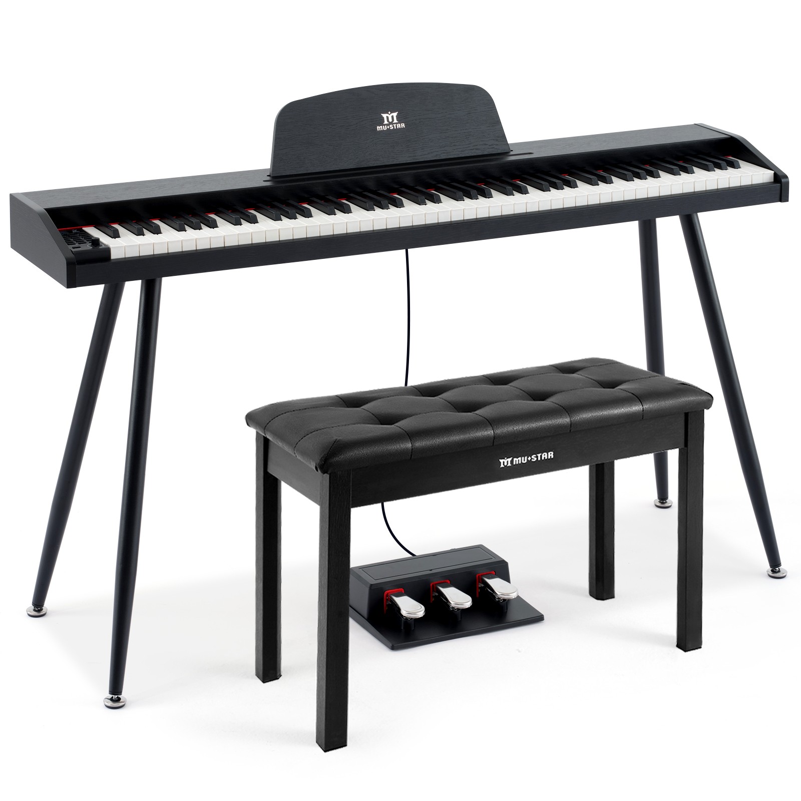 Black 88Key Semi Weighted Electric Digital Piano w/3Pedal,USB/MIDI,Storage Stool