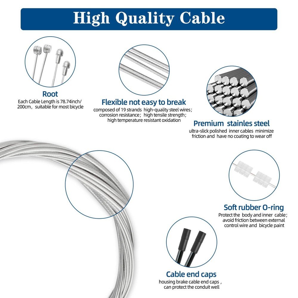 4Pcs Universal Bike Brake Cable Set, Standard Bicycle Brake Cable, Replaceable