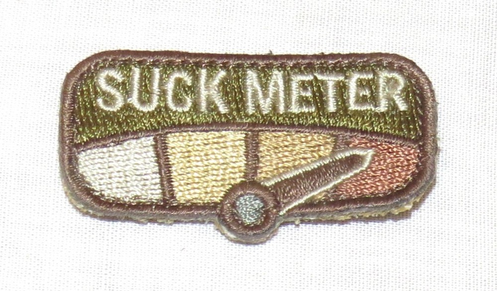 Suck Meter 2 x 1 inch Milspec Brown Embroidered Patch Hook Fastener