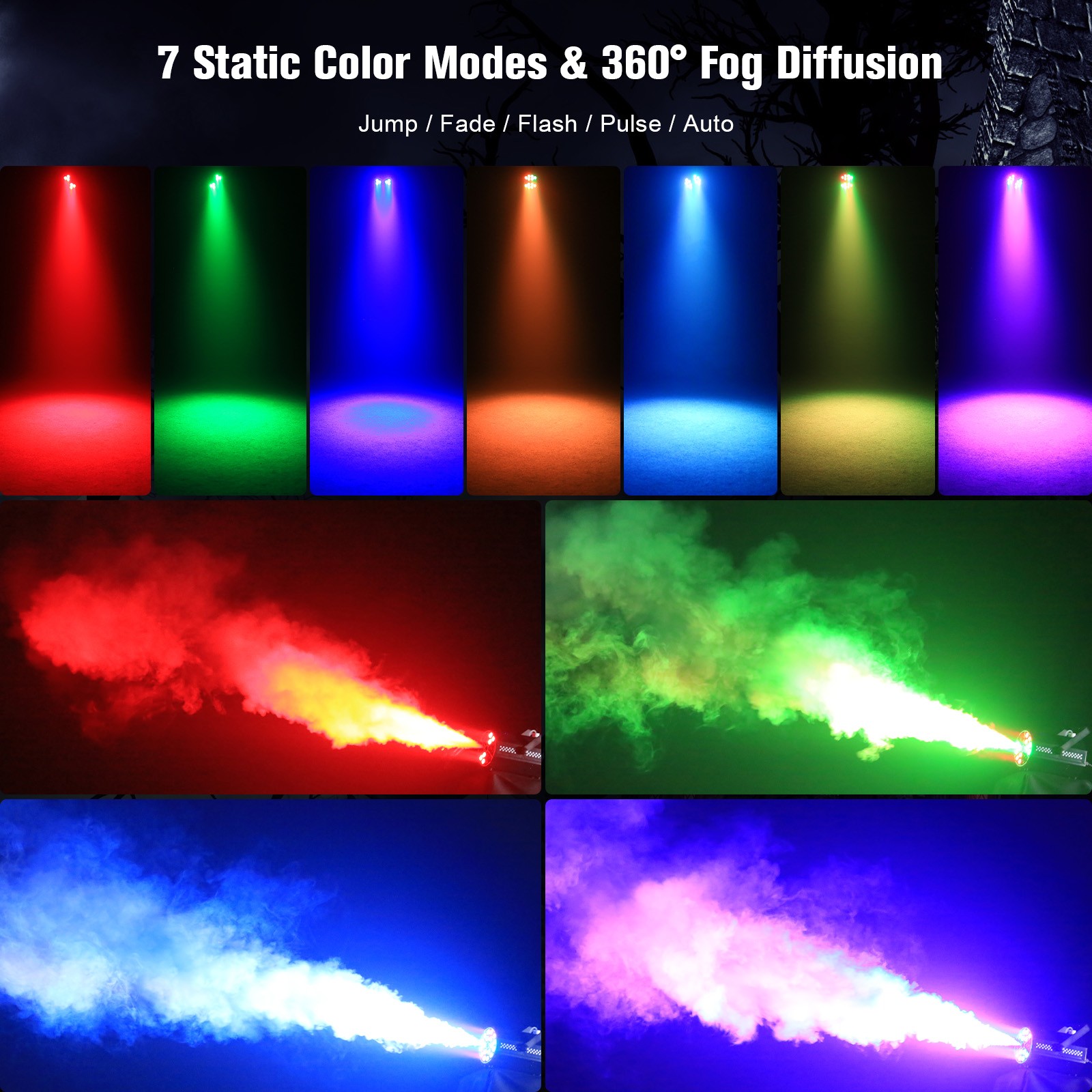 Smoke Fog Machine DMX DJ Party Vertical Spray Fog Stage Light RGB 18 LED Light