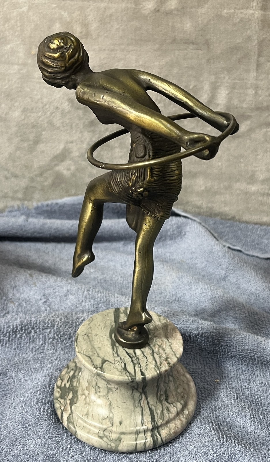 Art Deco Bronze Sculpture Statue Figurine - Hoop Girl Dancer - Marble Base