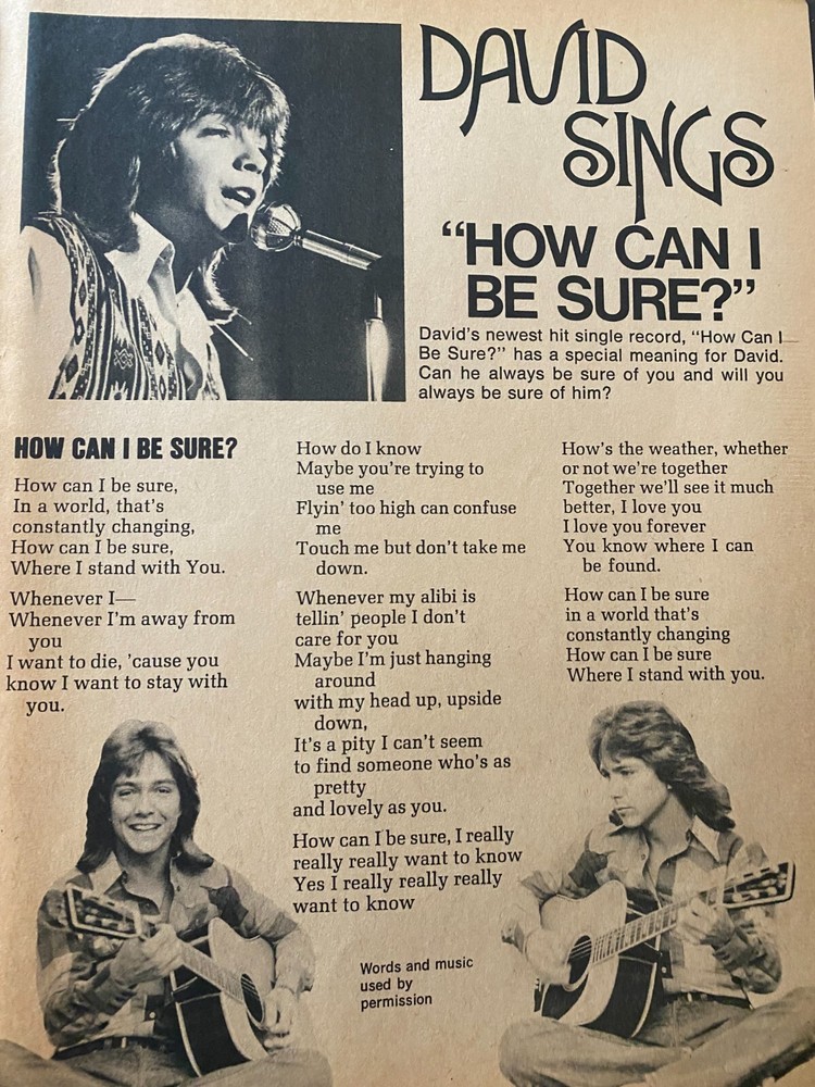 David Cassidy, Full Page Vintage Clipping, aa