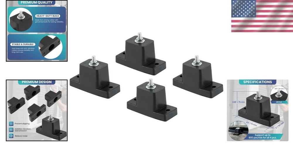 4-Pack Rubber Vibration Isolator Mounting Bracket - Noise Reduction for AC Units