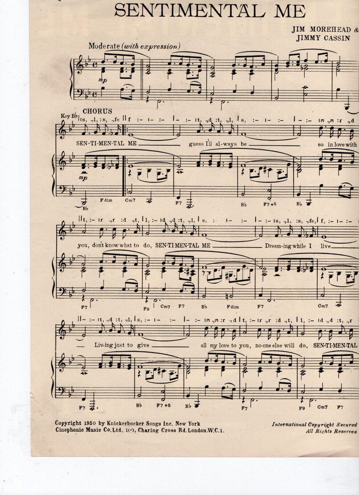 song sheet SENTIMENTAL ME, Derek Roy, 1950