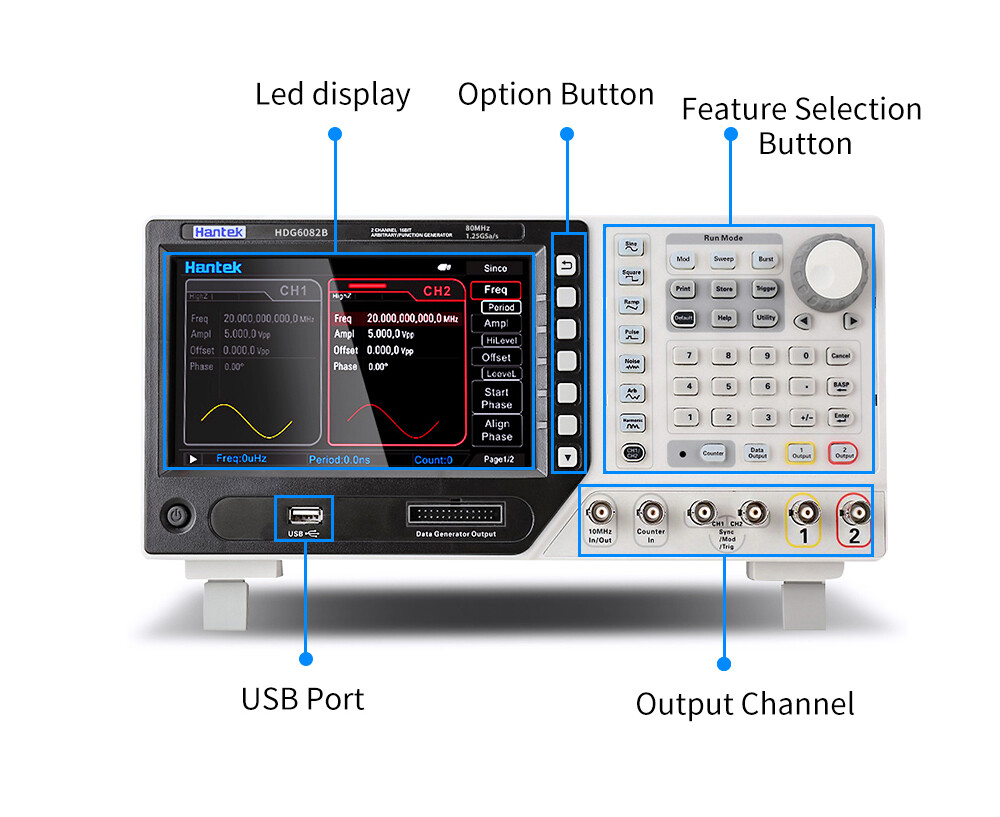 Hantek Arbitrary Waveform Function Generator HDG6202B 2CH 200MHZ 16Bit 1.25GSa/s
