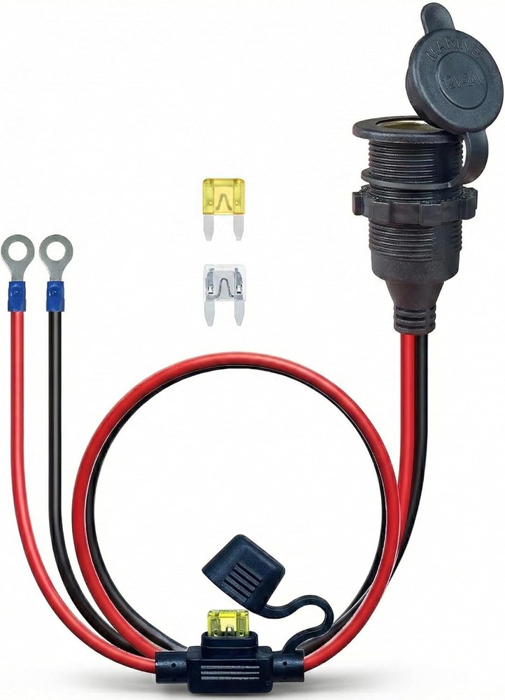 3FT 12V Fixed Thread Cigarette Lighter Socket Extension Cable, 12V Waterproof Ou