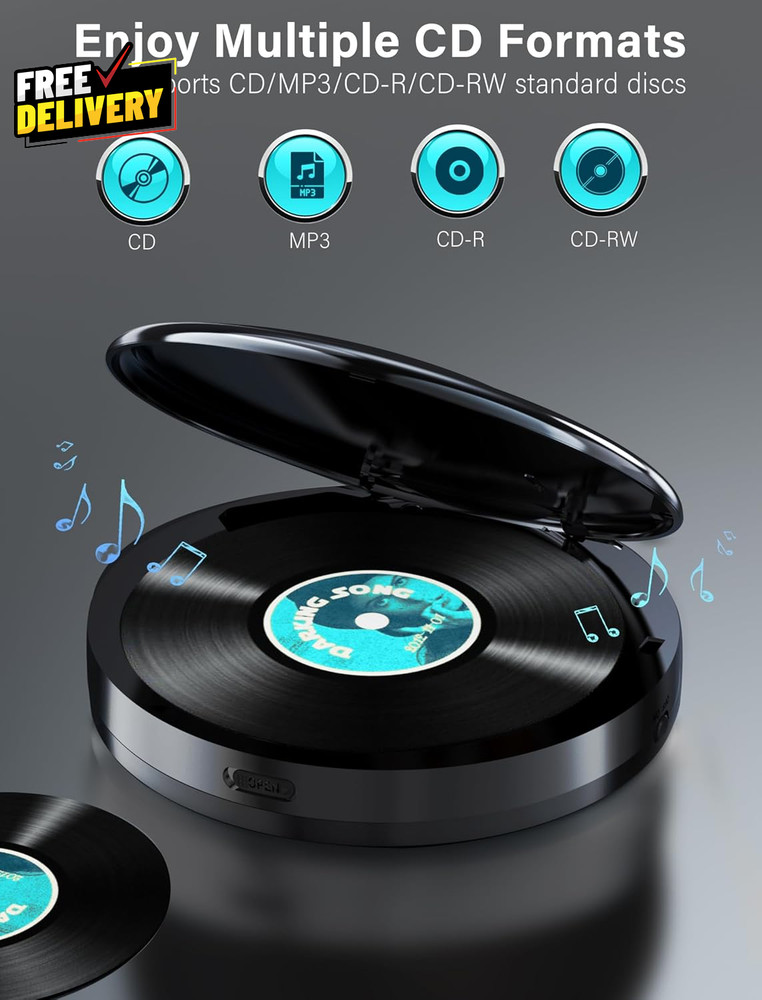 Portable CD Player Bluetooth Rechargeable Discman FM Speaker USB…