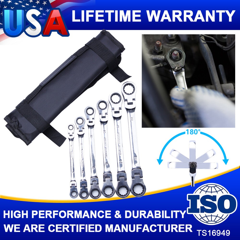 Flex-Head Double Box End Ratcheting Wrenches Extra Long Metric Universal Spanner