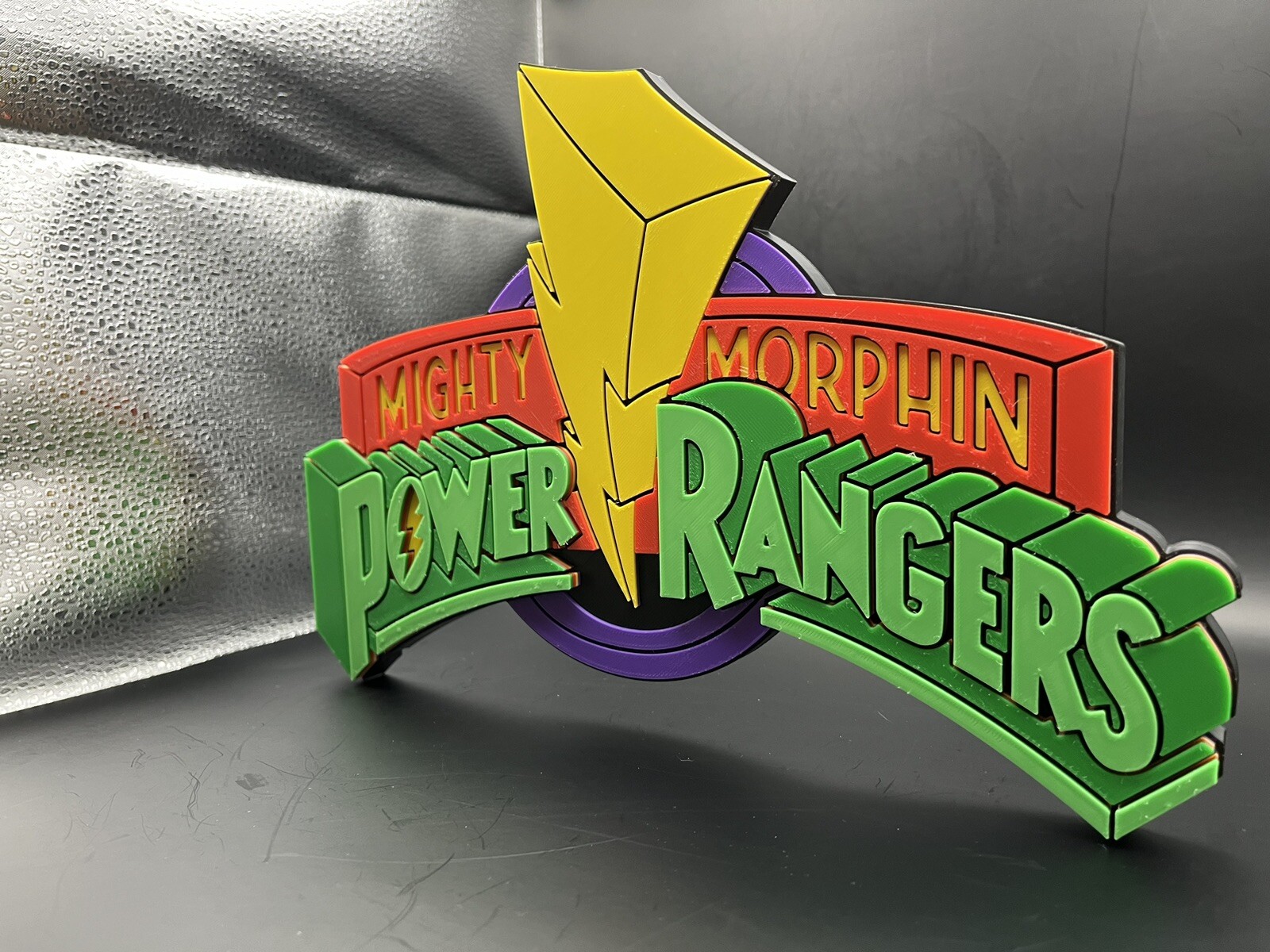Mighty Morphin Power Rangers Logo Sign Display | 3D Wall Desk Shelf Art