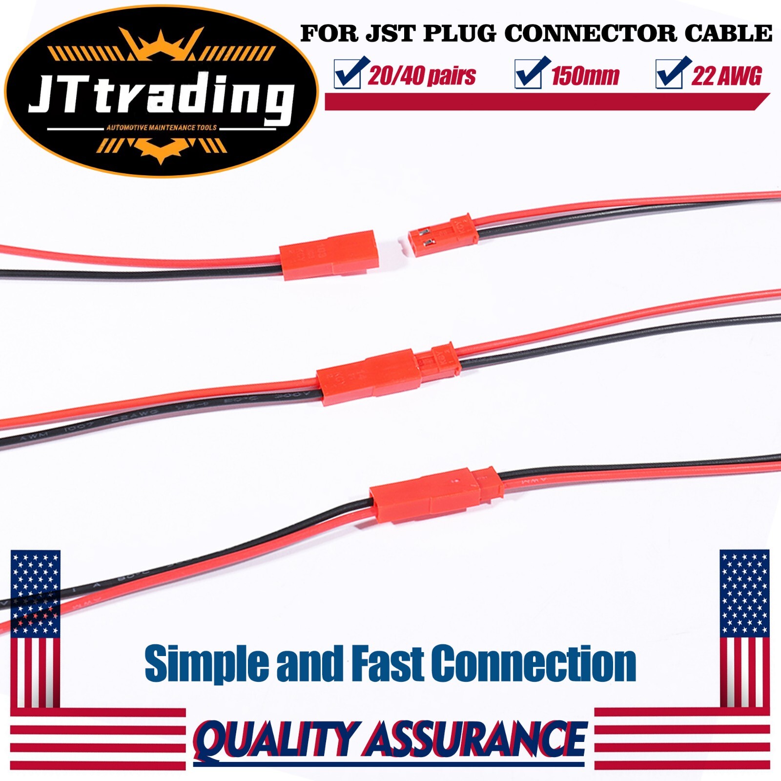 20/40 pairs for JST Plug Male &Female Connector 150mm Wire Cable RC Lipo Battery