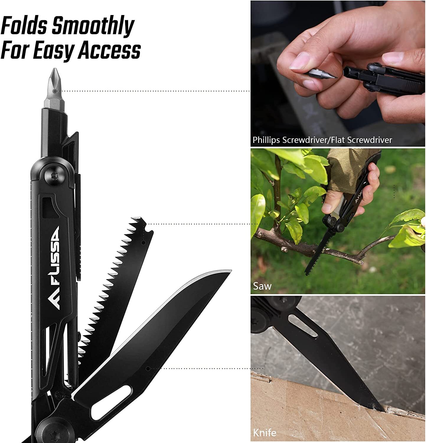 FLISSA 16-in-1 Multi-tool Plier Folding Tool Bottle Opener with Sheath