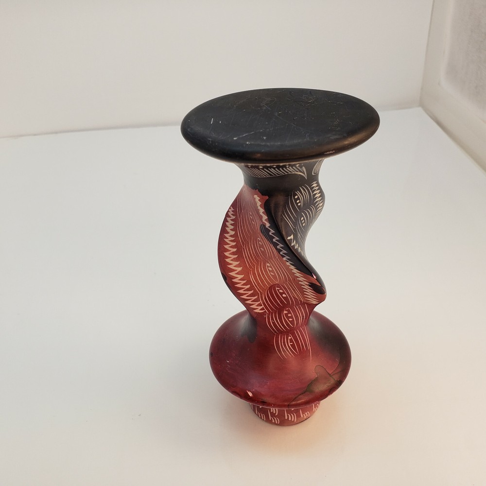 Carved Stone Candlestick Holder Twisted Signed Unique