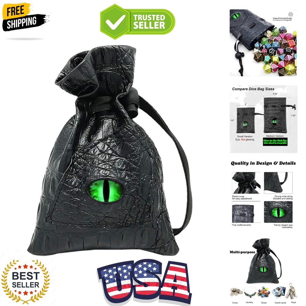 Leather Dice Bag Dragon Eye Drawstring DND Dice Storage Pouch Compatible with...
