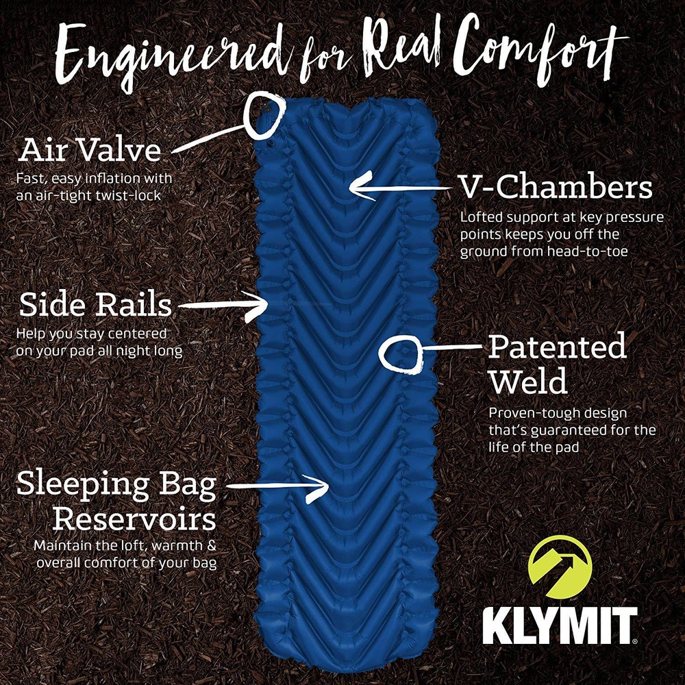 KLYMIT STATIC V LIGHTWEIGHT BACKPACKING INFLATABLE CAMP SLEEPING PAD - NAVY