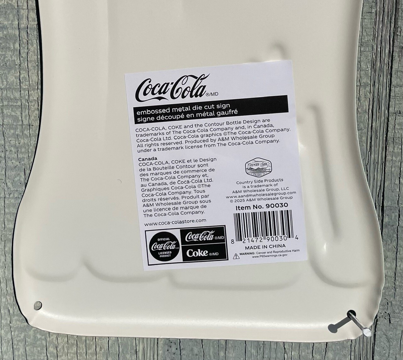 24in Classic Glass Coke Bottle Coca-Cola Die Cut Embossed Hanging Metal Sign