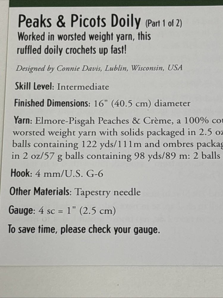 Peaks & Picots Doily Crochet Pattern Cards Pages