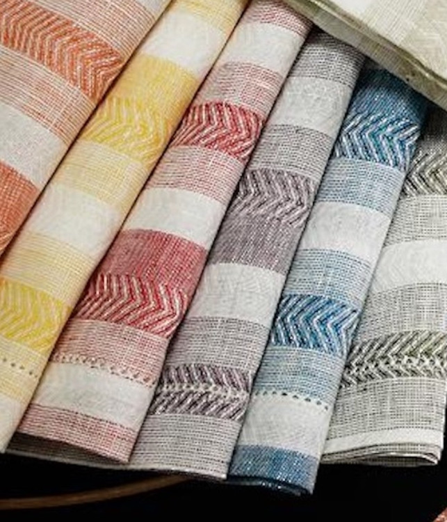 Sferra Ascot Dinner Napkins 6 PC. Herringbone Stripe Linen w/Hemstitch 20x20 New