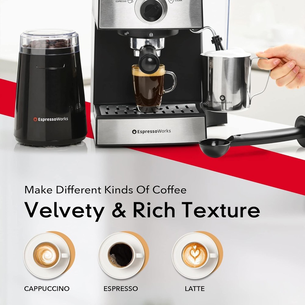 EspressoWorks Espresso Machine Set Grinder Frother Coffee Kit
