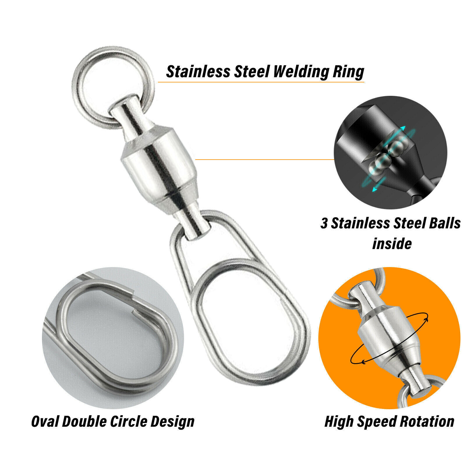 Fishing Ball Bearing Swivels with Fast Clip Snap 44-176Lb Connector Tackle Lot